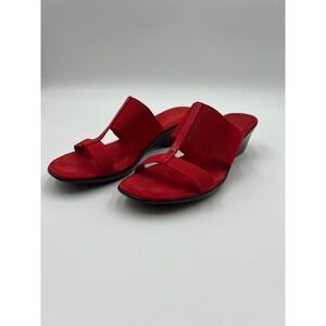 Damiani Red Elastic T-Strap Wedge Sandals Made in Italy Size 8.5